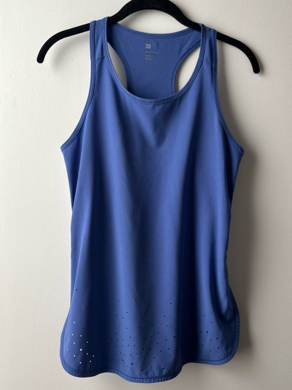 All In Motion lightweight periwinkle blue racerback activewear tank top with per